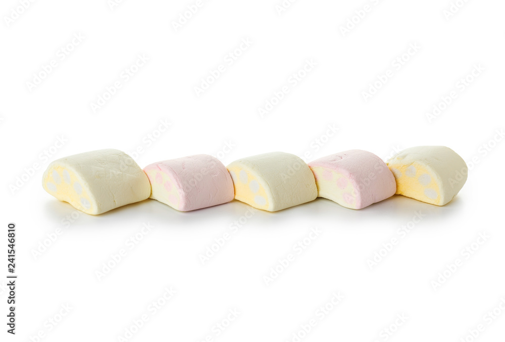 Tasty marshmallows on white background