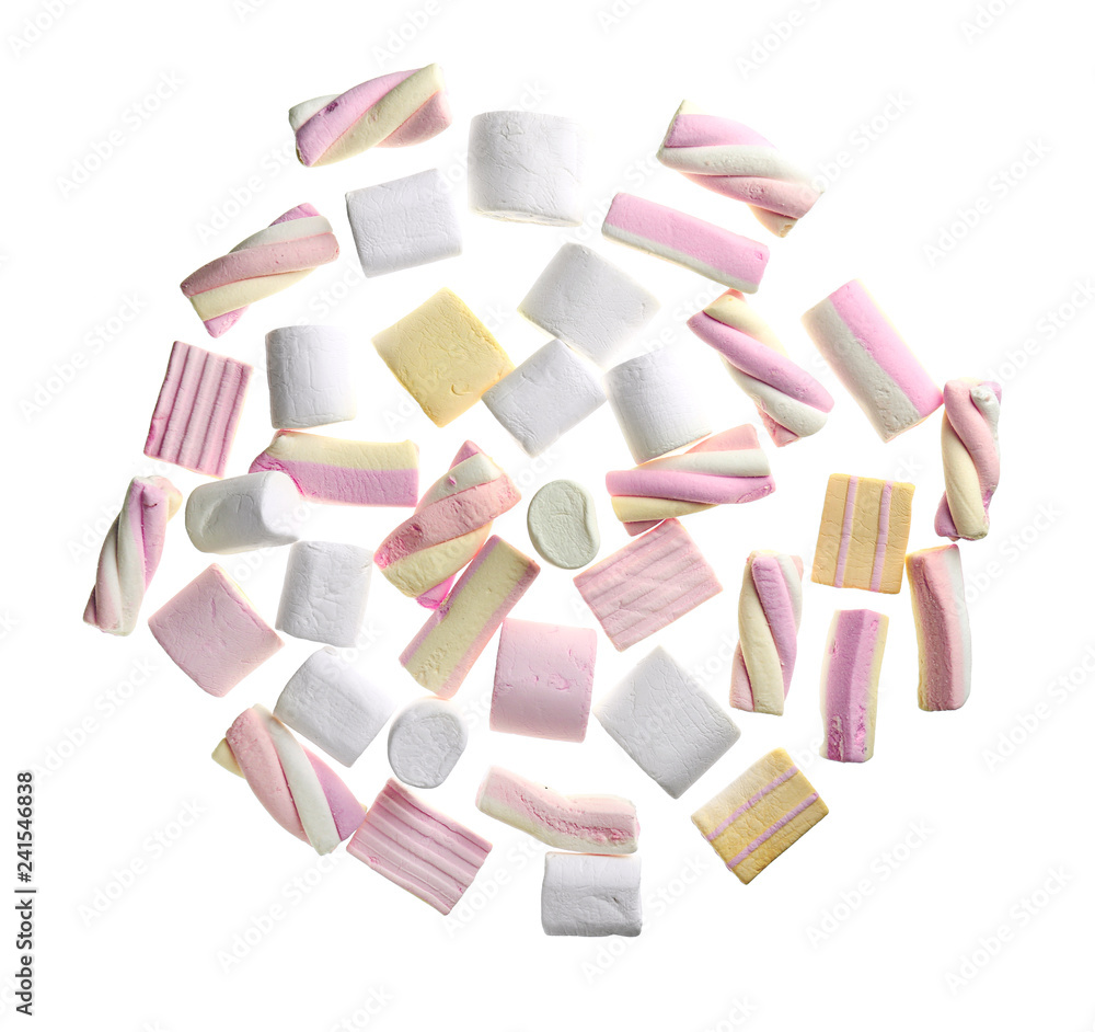 Tasty marshmallows on white background