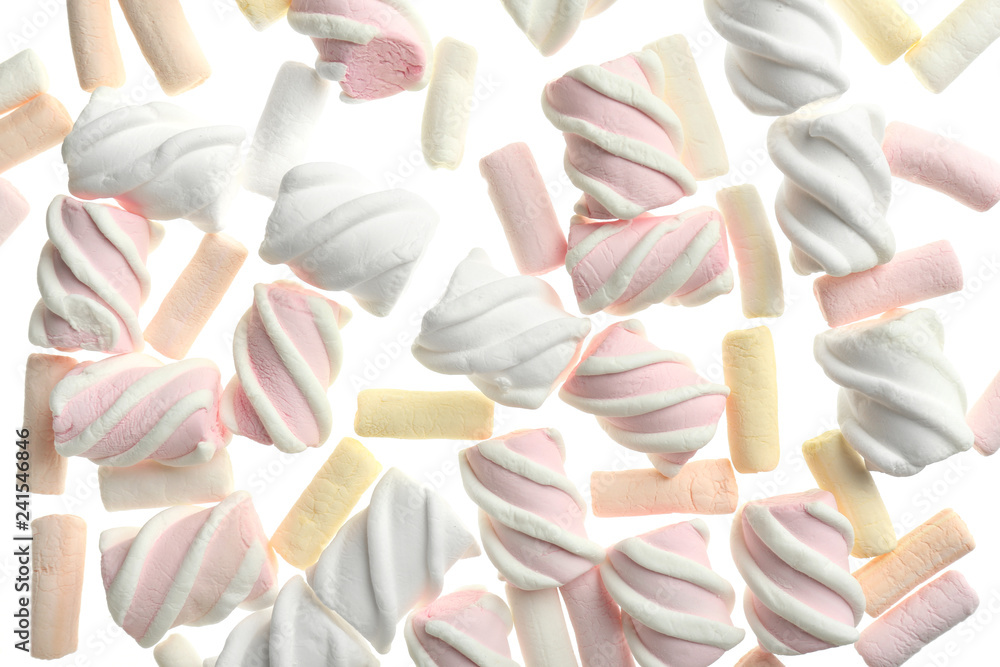 Tasty marshmallows on white background