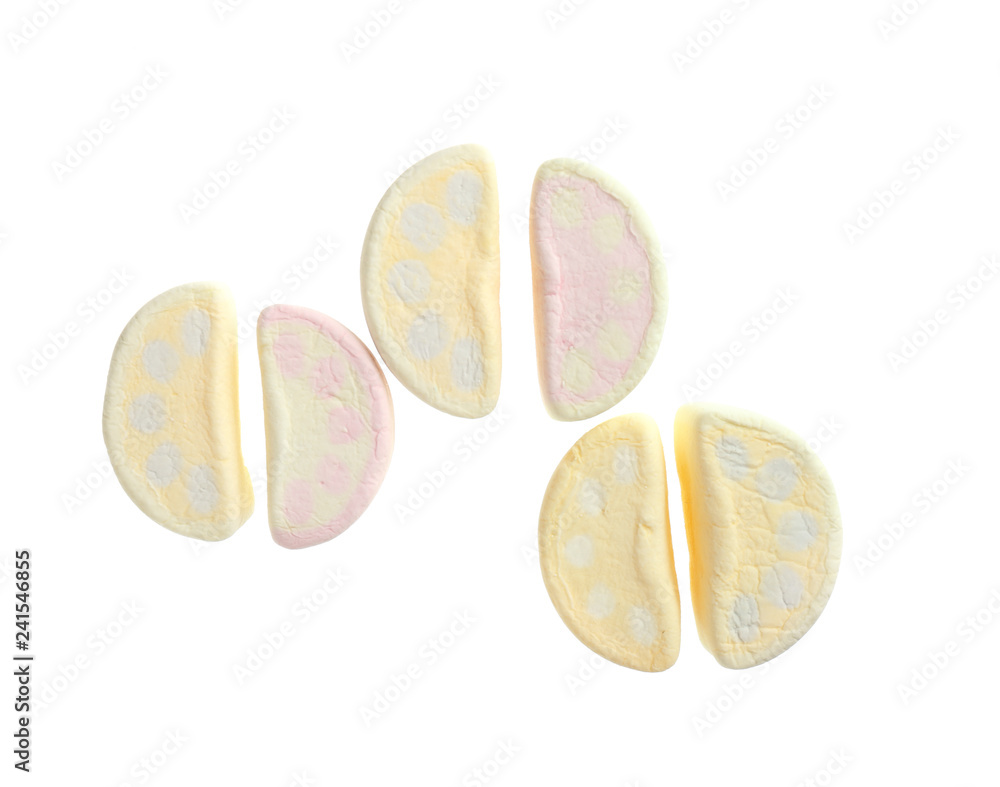 Tasty marshmallows on white background