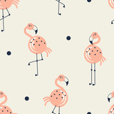 flamingo bird seamless pattern on neutral background, summer kids and nursery fabric textile print