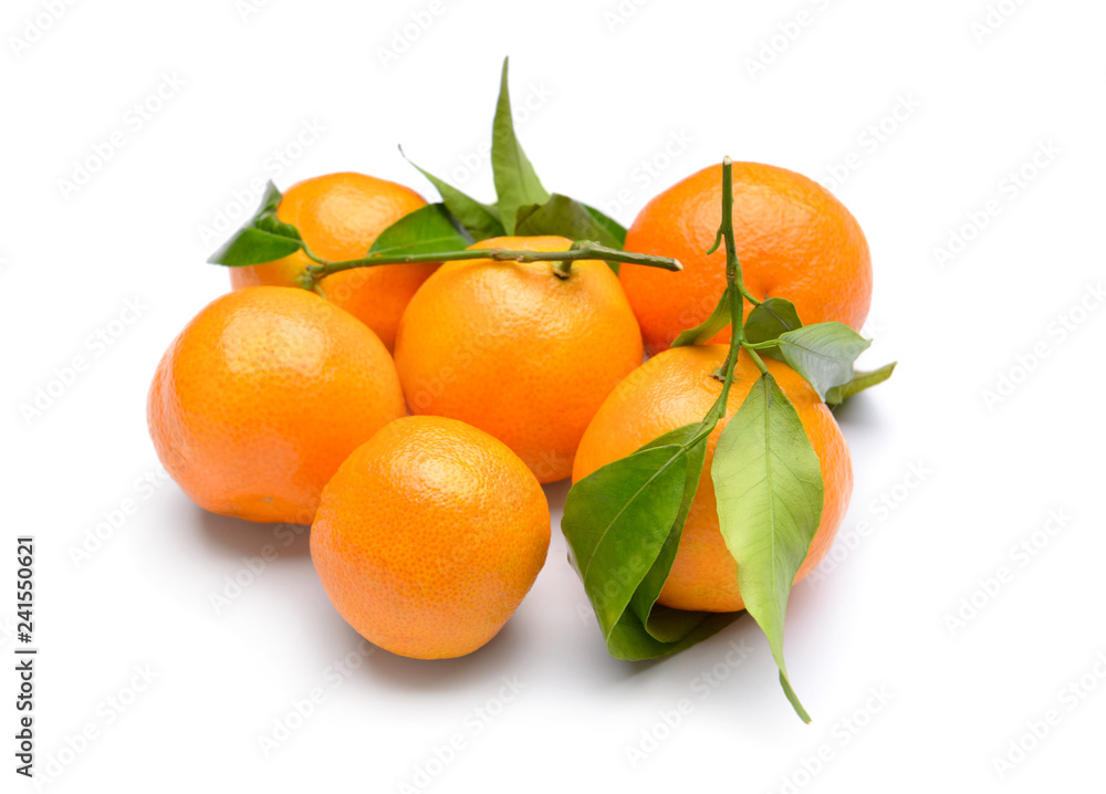 Tasty juicy tangerines on white background