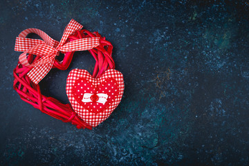 Valentines day background with two red hearts