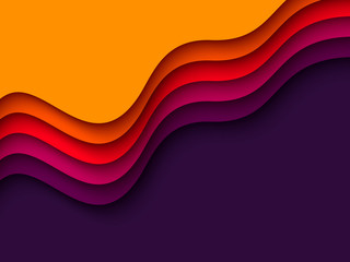 Wall Mural - 3d paper cut style background. Shapes with shadow in orange, red, purple and violet colors. Layered effect, carving art. Design for business presentation, posters, flyers, prints. Vector