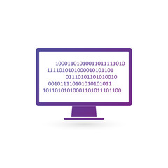 Wall Mural - Binary code on computer monitor icon. High technologies, programming, sci-fi. Vector illustration isolated on white background. clean design.