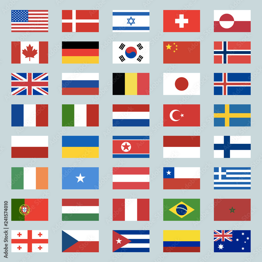 Vetor Set of 40 world flags icons. USA, Portugal, Israel