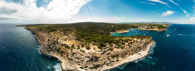 Aerial view, view over the Five Fingers Bay of Portals Vells, Mallorca, Balearic Islands, Spain