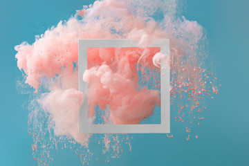 Wall Mural - abstract pastel pink color paint with pastel blue background.. fluid composition with copy space. mi
