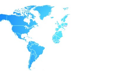 Wall Mural - world map showing up intro by countries/ 4k animated global world map intro background with countrie