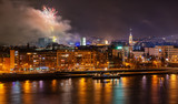 Fototapeta  - Novi Sad, Serbia - January 01, 2019: Fireworks in Novi Sad, Serbia. New Year`s fireworks.