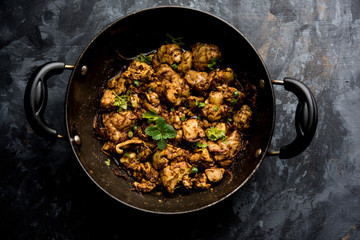 Brain / Bheja Fry of goat, sheep or lamb is a popular Indian or pakistani dish cooked on Bakra Eid(Eid-ul-zuha). served in karahi, pan or plate. selective focus