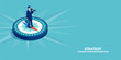 © Feodora - Vector of a businessman standing on compass showing direction. Symbol of strategy, future vision.