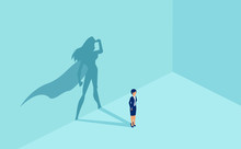 Vector Of A Businesswoman With Superhero Shadow.