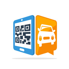 Wall Mural - Vector illustration icon with the concept of scanning QR code with a smartphone to access car identification information