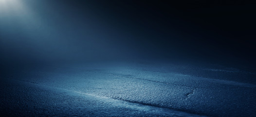 Fototapete - The background of wet asphalt, the reflection of the night lights of the city, neon light, smoke