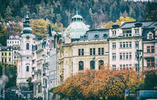 Fotografie, Obraz Karlovy Vary with Church of Saint Mary Magdalene, Czech