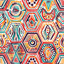 Seamless Pattern In Patchwork Style. Ethnic And Tribal Motifs. Handwork. Vector Illusion