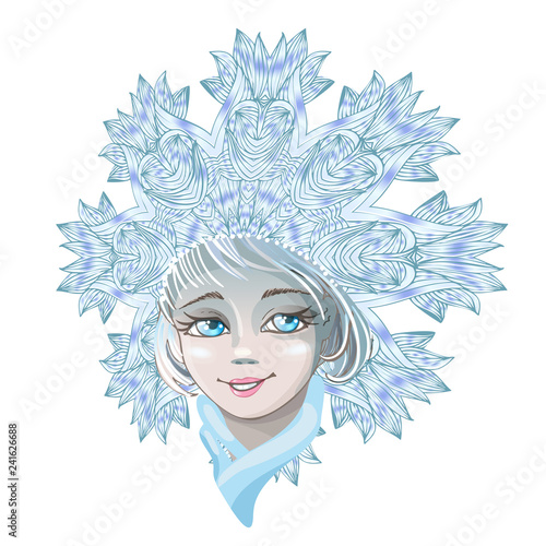 Beautiful Young Girl Snow Maiden Isolated On White