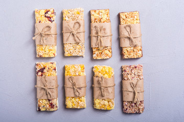 Healthy homemade snacks breakfast . Granola bars