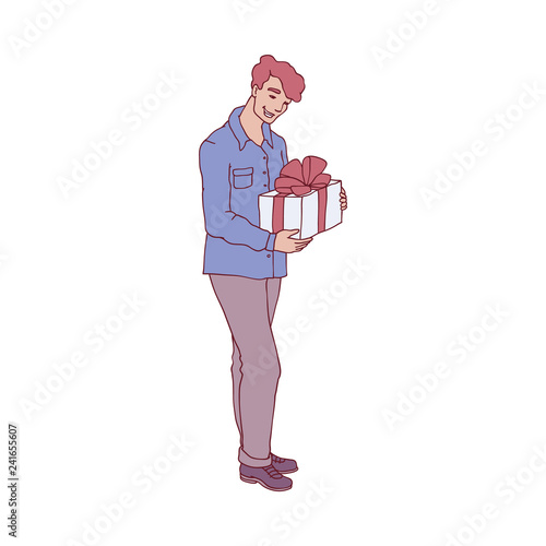 Vector Sketch Man Standing With Positive Emotions Holding