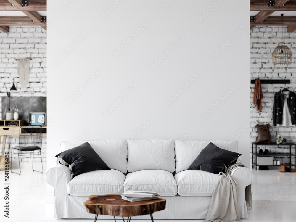 Living room interior. Wall mockup. Wall art. 3d rendering - obrazy, fototapety, plakaty 