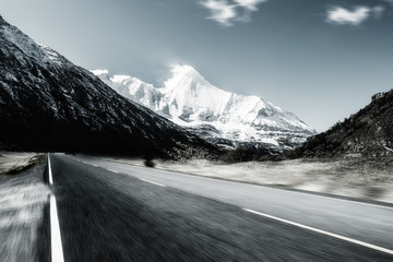 Snow mountain road in ali region, Tibet