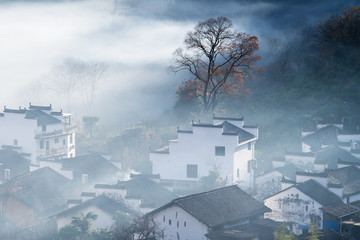 Sticker - beautiful mountain village in late autumn