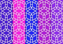 Set Of Seamless Geometrical Pattern. Vector Illustration. For Design, Wallpaper, Fashion Print. Blue, Red, Purple Color