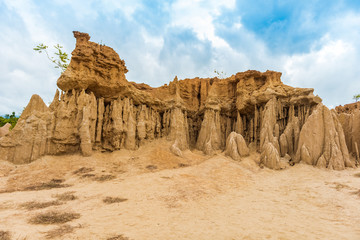 landscape of soil textures eroded sandstone pillars, columns and cliffs, 