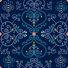 Yakut floral seamless ornament pattern. Yakutia, Republic of Sakha is the largest region of Russia.  Vector illustration. 