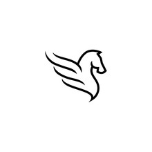 Outline Monoline Pegasus Logo, Horse And Wing Icon Vector