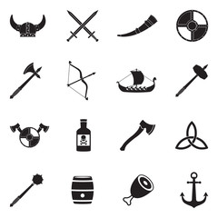 Vikings Icons. Black Flat Design. Vector Illustration.