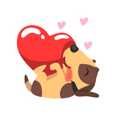 Poster - Happy Jack Russell Terrier dog with red heart, cute Valentine animal character vector Illustration