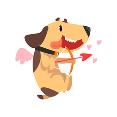 Wall Mural - Funny Jack Russell Terrier dog with wings and arrow, cute Cupid animal character vector Illustration