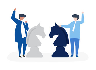 Sticker - Characters of two businessmen playing chess illustration