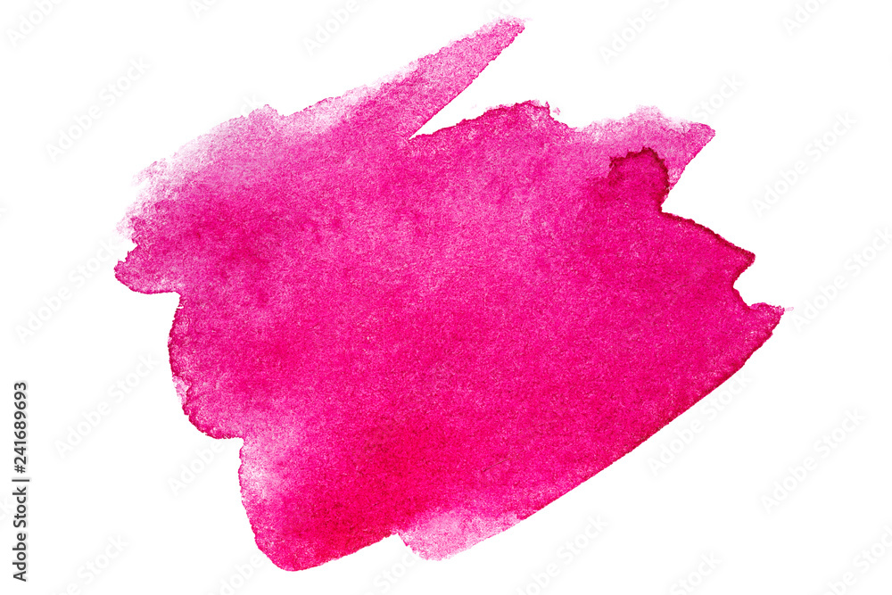 Magenta blot spot watercolor hand-drawn on white background isolated - obrazy, fototapety, plakaty 
