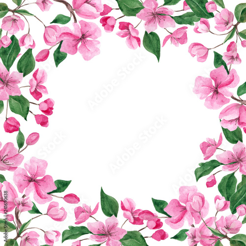 Frame with watercolor cherry flowers