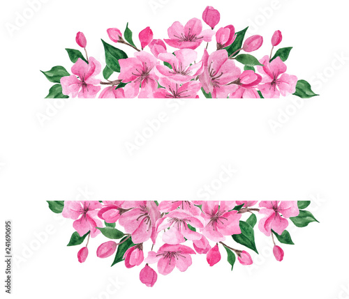 Frame with watercolor cherry flowers