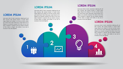 Wall Mural - cloud design business infographics 4 steps options puzzle vector for chart, diagram, web design, pre