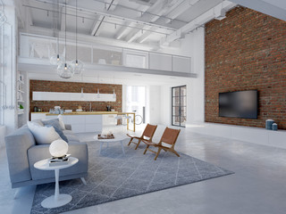 new modern city loft apartment. 3d rendering