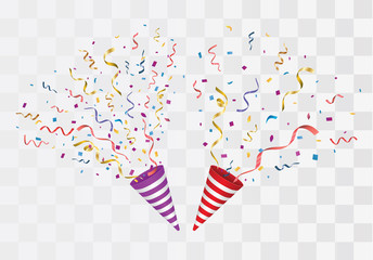 Vector confetti. Festive illustration. Party popper isolated on white background.