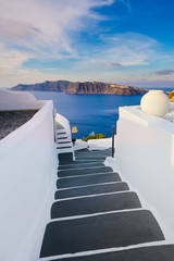 Staircase with view to the sea in Oia, Santorini, Greece