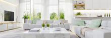 Modern Kitchen And Modern Living Room In White Interior Design