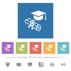 Sticker - Graduation ceremony flat white icons in square backgrounds