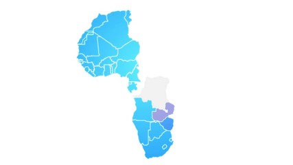 africa map showing up intro by regions/ 4k animated africa map intro background with countries appea