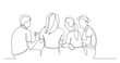 © OneLineStock - young friends sitting and talking together - one line drawing