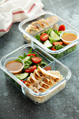 Wall Mural - Meal prep lunch box containers with grilled chicken and fresh vegetables