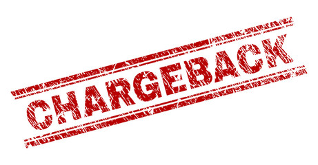 Wall Mural - chargeback seal stamp with grunge texture. red vector rubber print of chargeback title with unclean 