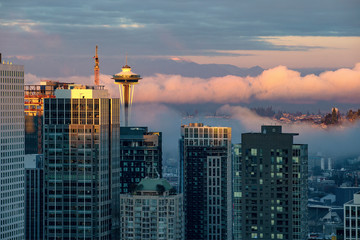 Wall Mural - Sunrise over downtown of Seattle, WA