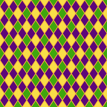 Harlequin Seamless Pattern - Classic Harlequin Design In Mardi Gras Colors Of Yellow, Green, And Purple